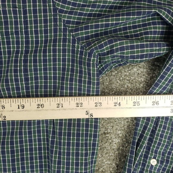 Chaps Shirt Large L Mens Green Blue Check Long Sleeve Logo Collared Button Down - Picture 4 of 7